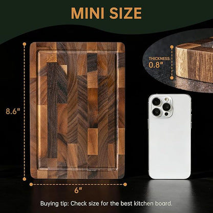 THETCHRY Walnut Wood Small Cutting Board, Compact Chopping Board with Deep Juice Groove, Knife Friendly & Non-Slip Design, 10x8x0.8 Inch for Fruit Cheese Prep - Image 6