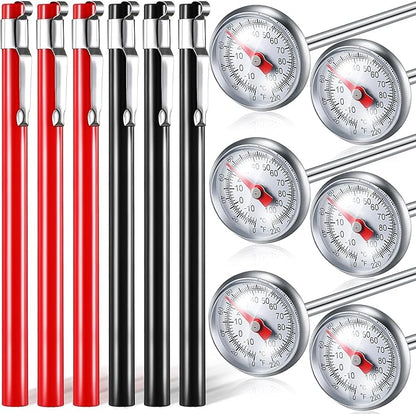 Xuhal 6 Pcs Stainless Steel Kitchen Thermometer with 5 Inch Long Stem 1 Inch Dial Thermometer Milk Frothing Food for Oven Probe Meat Grill BBQ Cooking Chocolate Water(Black, Red) by Xuhal