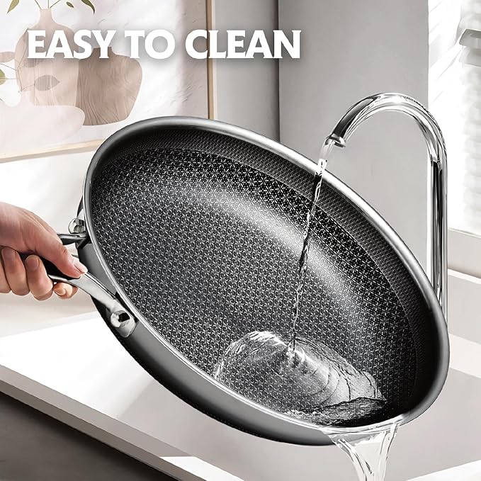 SNOWCLAD 12 Inch Hybrid Nonstick Frying Pan, Stainless Steel Skillet, Dishwasher Safe, Induction & Oven Broiler Safe, PFOA-Free Non-Toxic Cookware