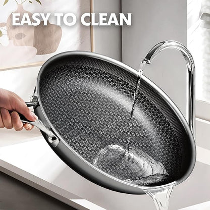 SNOWCLAD 12 Inch Hybrid Nonstick Frying Pan, Stainless Steel Skillet, Dishwasher Safe, Induction & Oven Broiler Safe, PFOA-Free Non-Toxic Cookware