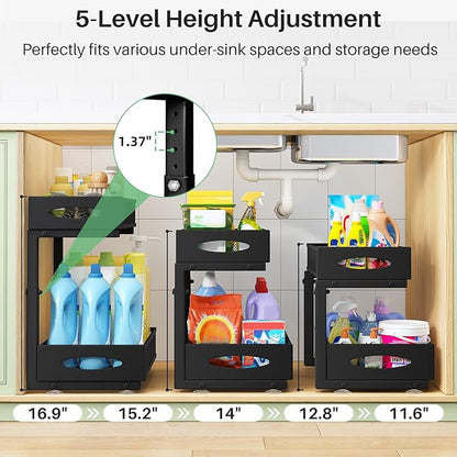Under Sink Organizer, 2 Tier Pull out Cabinet Organizer Baskets with Mesh Sliding Drawers, Slide out Storage Shelf for Home, Kitchen, Bathroom, Pantry, Office Cabinet, Countertop(1 Pack) - Image 4