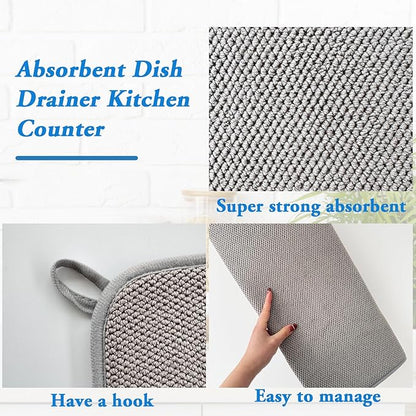 2 Pack Large Dish Drying Mat,24x17 Inch Absorbent Microfiber Dishes Drainer Mats,Dish Drying Pad for Countertops,Sinks,Draining Racks(Gray) - Image 3