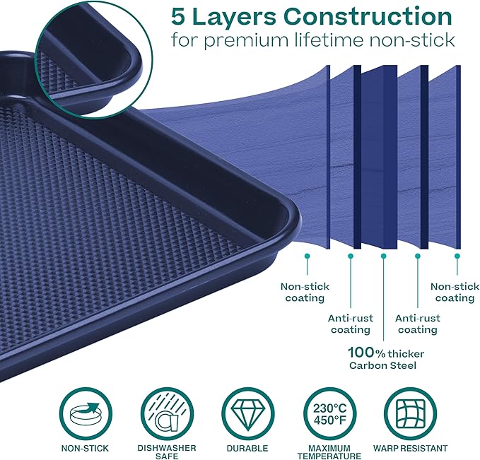 Baker's Secret Non Stick Baking Sheets, Set of 3 Cookie Sheets for Oven, Diamond Texture Premium Air Flow, Extra Thick 0.6mm, PFOA PFOS PTFE and PFAS Free Bakeware, 3 Sizes - Image 3
