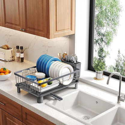 SNTD Dish Drying Rack - Small Dish Rack for Kitchen Counter, Stainless Steel Dish Drainer with Utensil Holder and Drainboard, 11" W x 15" L (Grey) - Image 9