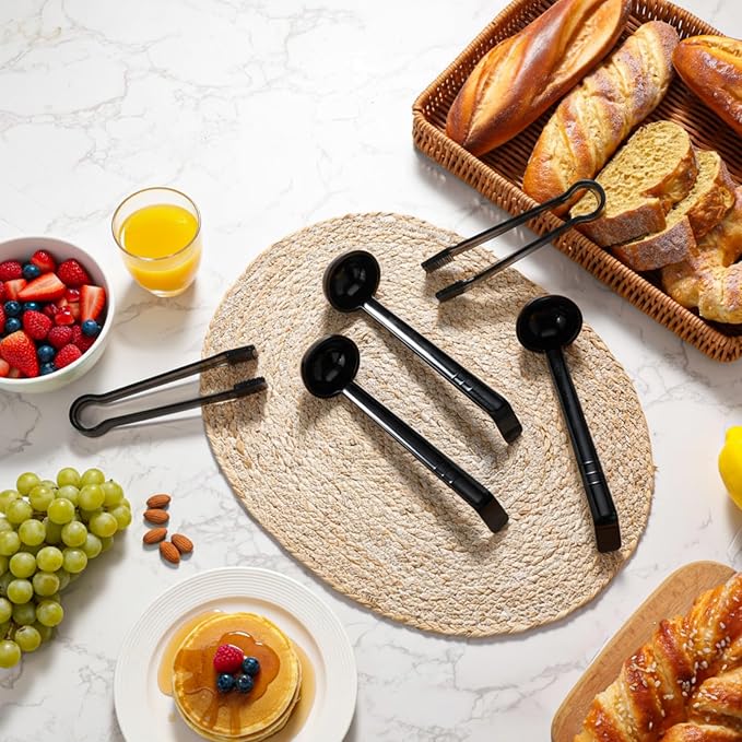 12 Pieces Plastic Serving Utensils Set Including 6 Pcs 1 oz Small Ladle and 6 Pcs Tong Acrylic Long Handle Ladle for Serving Sauce, Soup, Dressing, Punch Bowl, Gravy for Party Banquet Catering(Black) - Image 5
