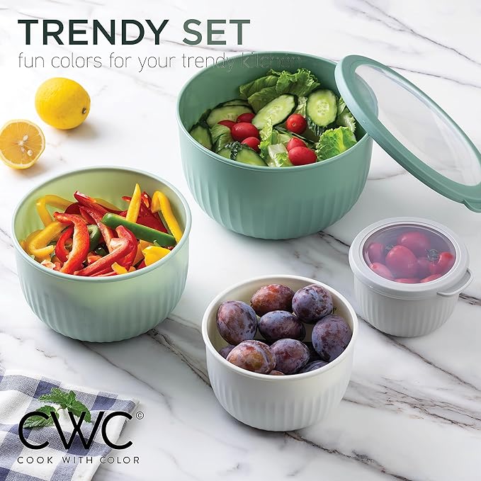 COOK WITH COLOR Prep Bowls with Lids- Wide and Deep Nesting Plastic Small Mixing Bowl Set with Lids, 12 Piece Set - Deep Bowls, Sage - Image 6