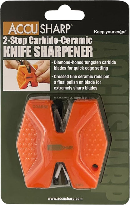 AccuSharp Pull Through Knife Sharpener Keychain, 2-Stage Sharpener for Straight or Serrated Kitchen Knives, Handheld Tool for Fishing & Hunting, Orange - Image 2
