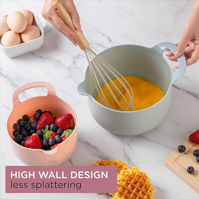 COOK WITH COLOR Nesting Plastic Mixing Bowl Set with Pour Spouts and Handles, Teal and Pink, 4 Piece Non-Slip - Image 6