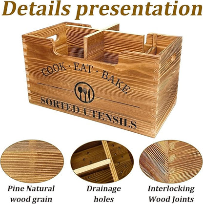 Upgraded Kitchen Utensil Holder for Counter, Extra Large Wooden Utensil Holder with Three Adjustable Combination Designs for Storage Cooking and Silverware - Image 7