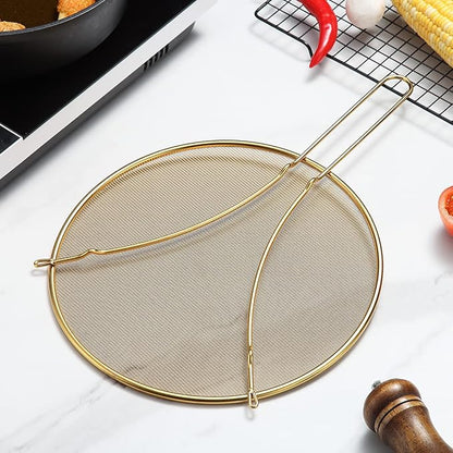 Evanda 12" Gold Splatter Screen for Cooking, Stainless Steel Fine Mesh for Frying Pan, Grease Guard for Pan to Stop Hot Oil Splatter, Protect the Skin From Burns, Safe Cooking Lid - Image 9