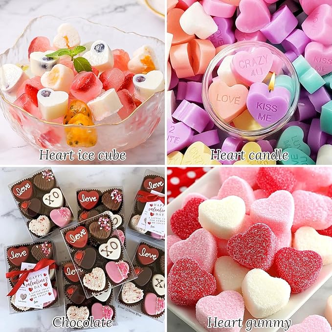Heart Shape Ice Cube Tray 2PCS Mini Heart Ice Mold Silicone Heart Ice Cube Molds with Lid Mini Heart Ice Cube Tray for Whiskey Cocktail Valentine's Day Cubes Chocolate Candy Jelly Gummy Soap ﻿ - Image 6