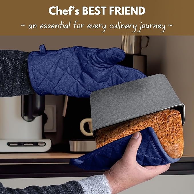 Native Fab 4 Piece Set - 2 Oven Mitts & 2 Potholders, Heat Resistant, 100% Cotton, Quilted Design, Non-Slip Grip, Machine Washable, Ideal for Baking, Cooking, BBQ, Kitchen Protection - Ink Blue - Image 3