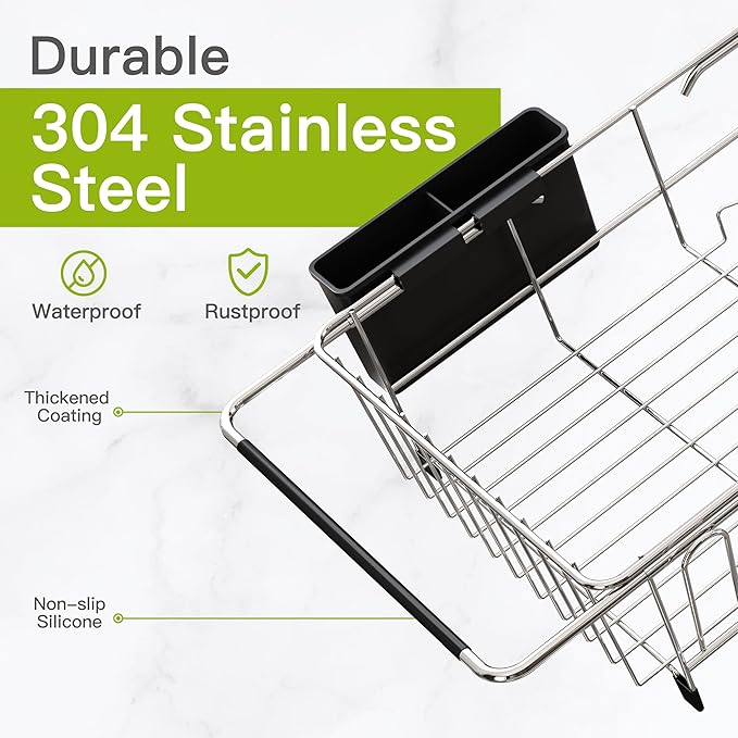 JASIWAY Dish Drying Rack in Sink, Expandable Stainless Steel Dish Drainers for Kitchen Counter, Dish Dryer Rack for Inside Sink, Over The Sink Dish Racks with Utensil Holder, Silver - Image 5