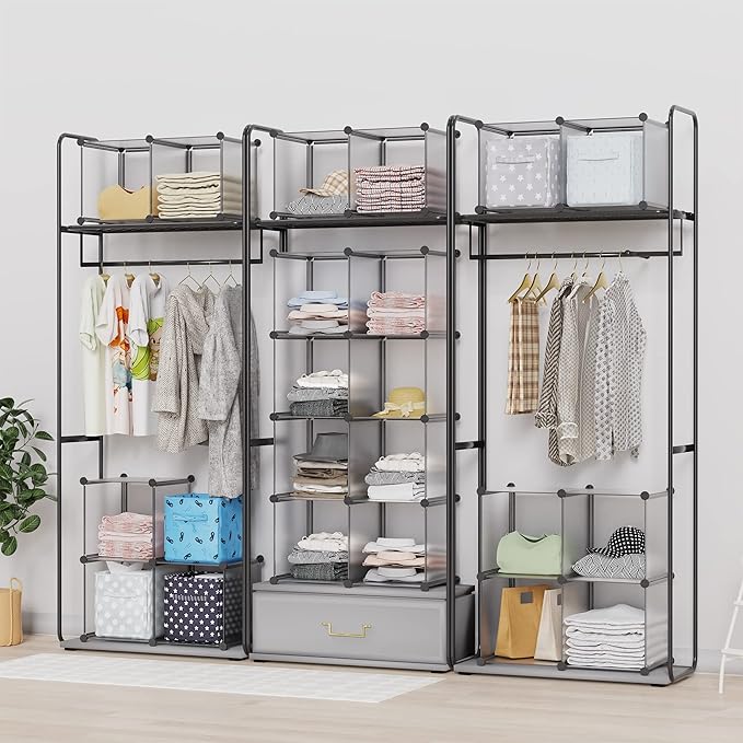 HOMIDEC Closet Organizers and Storage, 16 Cube Storage Organizer, Portable Closet Organizer Cubes Shelves for Clothes, Bedroom, Wardrobe, Kids Room, Bathroom, Grey - Image 4