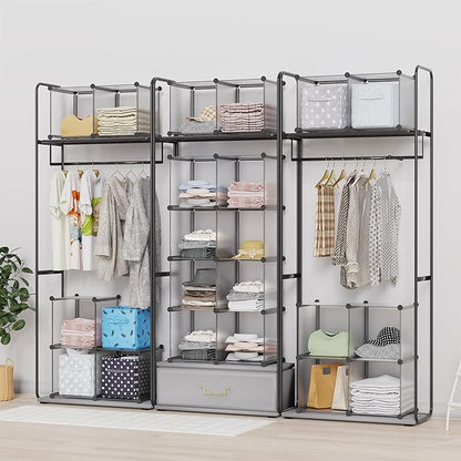 HOMIDEC Closet Organizers and Storage, 16 Cube Storage Organizer, Portable Closet Organizer Cubes Shelves for Clothes, Bedroom, Wardrobe, Kids Room, Bathroom, Grey - Image 4
