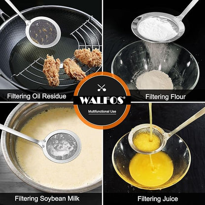 Walfos Skimmer Spoon,304 Stainless Steel Fine Mesh Strainer,Foam Strainer Oil Filter,Ultra Fine Mesh Strainer Perfect For Separation Of The Floating Foam,Fat,Set fo 2 - Image 6