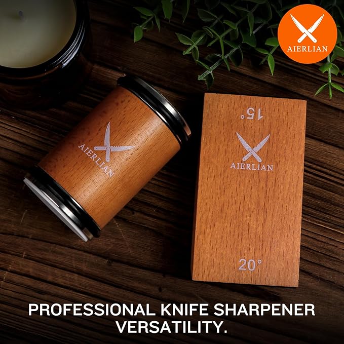 AIERLIAN Knife Sharpener Tool, Rolling Knife Sharpener Kit, Knife Sharpening with Diamonds and Ceramic for Steel of Any Hardness, Kitchen knife Sharpener with 15 & 20 Degree Magnetic Angle(Brown) - Image 6