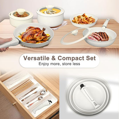 13 Pcs Pots and Pans Set, Nonstick Cookware Set with Lids and Detachable Handle, PFAS & PFOA Free, Non-Toxic Healthy Kitchen Cooking Set