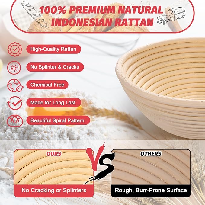 EWFEN Sourdough Starter Kit with Round & Oval Banneton, Complete Sourdough Bread Baking Supplies, Bread Proofing Basket with Starter Jar, Bread Making Tools Kit for Beginners & Bakers - Image 3