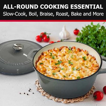 Mueller 6 Quart Enameled Cast Iron Pot Dutch Oven, Heavy-Duty Oven-Safe up to 500° F, & Across All Cooktops, Casserole Dishes for Ovens, Bread Pan with Lid and Knob, Cast Iron Cookware, Grey - Image 6
