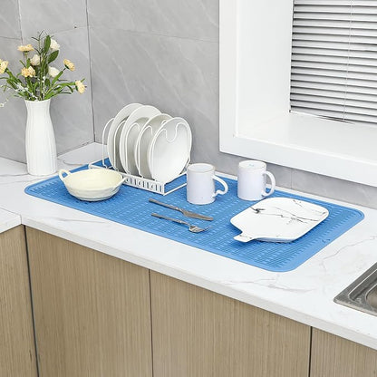 MicoYang Silicone Dish Drying Mat for Multiple Usage,Easy clean,Eco-friendly,Heat-resistant Silicone Mat for Kitchen Counter or Sink,Refrigerator or Drawer Liner Lichen BlueL 5XL 36inches x 18inches - Image 6