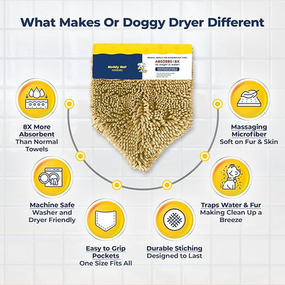 Muddy Mat® Doggy Dryer, Highly Absorbent Microfiber Washable Dog Shammy, Quick Drying Towel Absorber, Extra Soft Plush Wrap Chenille Bath Towels to Dry Soggy Large Pets & Small Puppy - Beige - Image 5