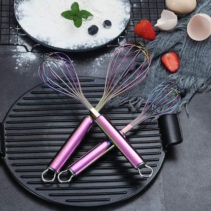 Berglander Rainbow Whisk Pack of 3 Stainless Steel 8",10",12", Titianium Plating Colorful Whisk for Cooking, Beater,Wire Whisk Set Kitchen Wisk (Rainbow) - Image 4