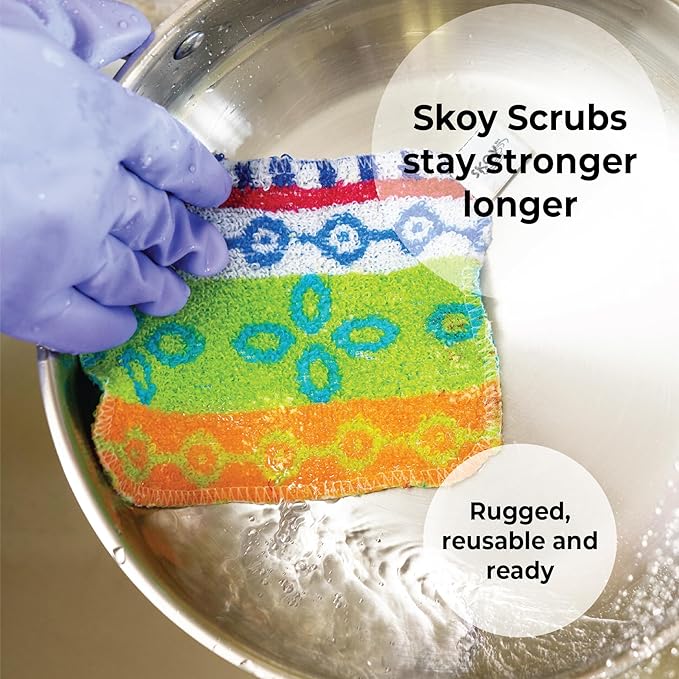 Skoy Scrub, 8-Pack Reusable, Non-Scratching Dish Scrubber for Kitchen and Household Cleaning, Planet-Friendly, Dishwasher Safe Soft Scrub, Monochromatic Colors - Image 2