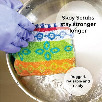 Skoy Scrub, 4-Pack Reusable, Non-Scratching Dish Scrubber for Kitchen and Household Cleaning, Planet-Friendly, Dishwasher Safe Soft Scrub, Monochromatic Colors - Image 2