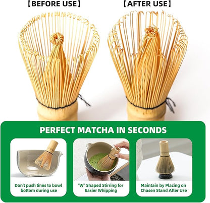 TEANAGOO Matcha Whisk Set,6-PCS Traditional Starter Set,100 Prongs Whisk with Pink Cherry Blossom Holder,Scoop(Chashaku),Bamboo Chasen,Tea Spoon,Ceremony Accessory