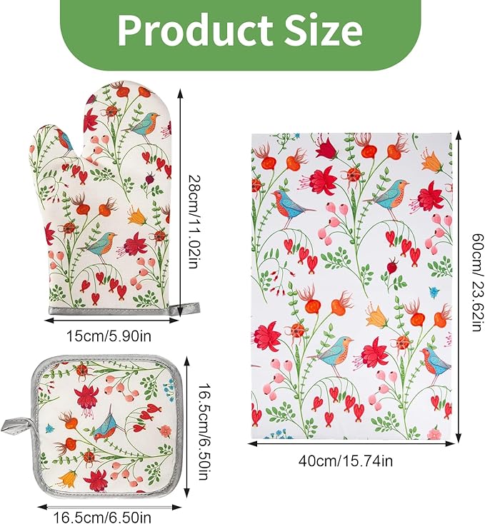 3 Pcs Kitchen Stuff, Kitchen Oven Mitts and Pot Holders Sets with Microfiber Wild Floral Kitchen Towels,Kitchen Accessories,Gifts for Women
