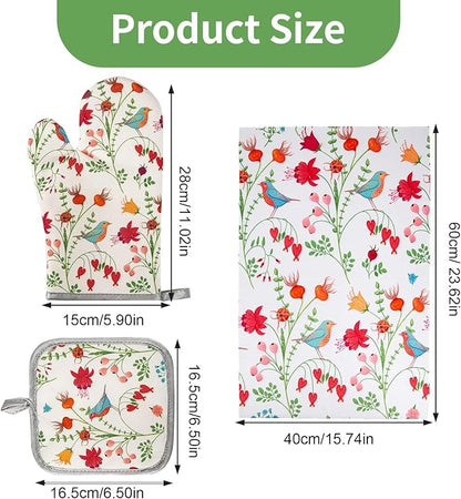 3 Pcs Kitchen Stuff, Kitchen Oven Mitts and Pot Holders Sets with Microfiber Wild Floral Kitchen Towels,Kitchen Accessories,Gifts for Women