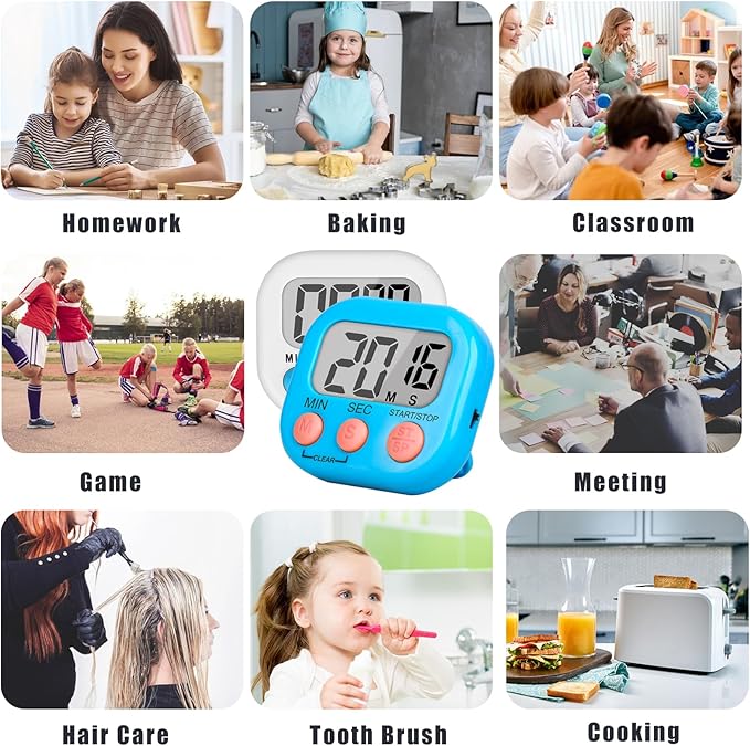ZILLEEN Classroom Timer for Kids Teachers 6 Pack Digital Timers, Blue & White - Image 5