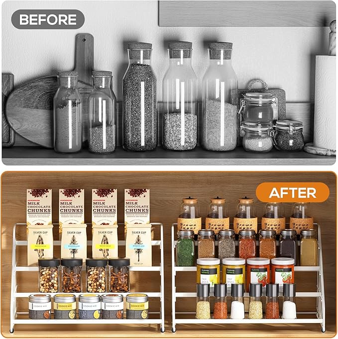 Spice Rack Organizer for Cabinet, 4 Tiered Spice Rack Organizer, Tiered Adjustable Spice Shelf for Kitchen (White-2Pcs) - Image 3