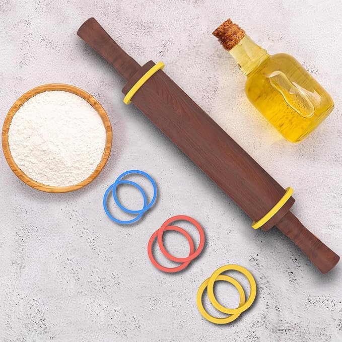 Classic Wooden Rolling Pin with Handle and Pastry Mat for Fondant, Pizza, Pies, Cookies,Rolling Pin for Baking with 3 Multi-Color Thickness Rings,17" x 2.5" (Include handle) - Image 8