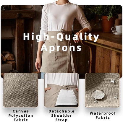 Unisex Waist Apron Half Bistro Apron Server Aprons with Pockets Waterproof 4251BY