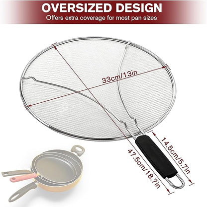 Splatter Screen for Frying Pan & Food Strainer,13 Inch Stainless Steel Grease Splatter Guard,Shield from Splashing Oil, Dishwasher Safe(Black) - Image 2