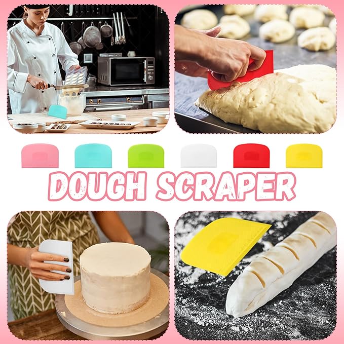Uiifan 24 Pcs Plastic Bench Scraper with Scale Flexible Dough Multipurpose Cake Cutter Pizza Dough Spatula Food Scraper Tool Gift for Bread Pastry Fondant Icing, 6 Colors - Image 5