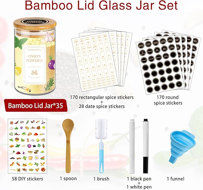 BGraceyy Spice Jars with Labels, 35 Pcs 4 oz Glass Spice Jars with Bamboo Lids, Minimalist Stackable Airtight Spice Containers with 426 labels for Home Kitchen, Pantry, Spice Cabinet, Drawer, Rack - Image 3
