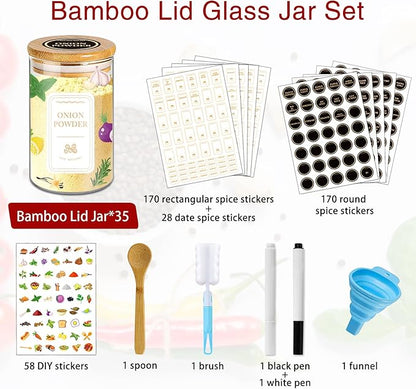 BGraceyy Spice Jars with Labels, 35 Pcs 4 oz Glass Spice Jars with Bamboo Lids, Minimalist Stackable Airtight Spice Containers with 426 labels for Home Kitchen, Pantry, Spice Cabinet, Drawer, Rack - Image 3