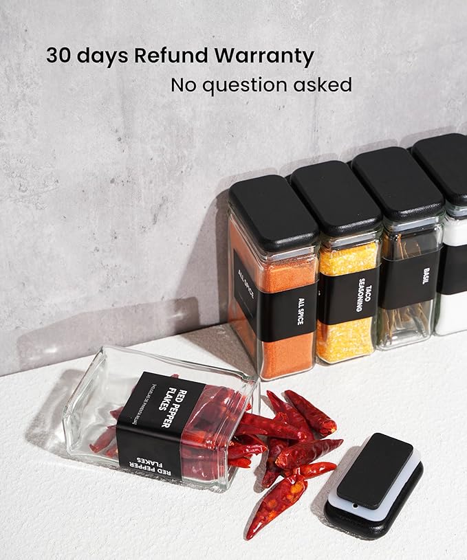 APT 1101 Glass Storage Jars with Bamboo Lid, glass canisters with airtight lids, Clear jars with lids for Spice, Cookie, Candy, Tea, Coffee Bean and Rice (Black, Spice Jar Set (4 oz, set of 12)) - Image 5