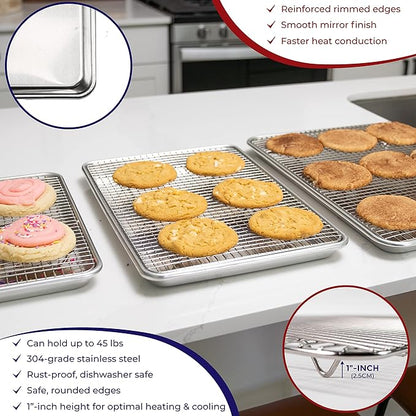 KITCHENATICS Aluminum Jelly Roll Pan 15x10 and Stainless Steel Rack Set, Baking Pan with Rack for Oven Cooking, Baking Sheet with Cooling Rack - Heavy Duty Sheet Pan and Bacon Rack