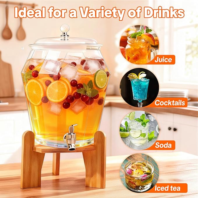 2 PCS Drink Dispenser Set, 2.5 Gallon Total Capacity (7L & 2.6L) - Shatterproof Plastic Beverage Containers with Wood Stand, Leak-Proof Spigot for Juice, Tea, Lemonade & Mimosa Bar Hosting - Image 4