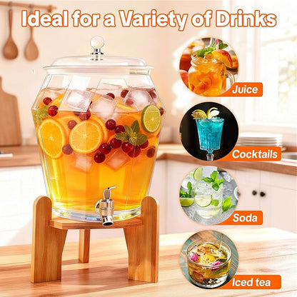 2 PCS Drink Dispenser Set, 2.5 Gallon Total Capacity (7L & 2.6L) - Shatterproof Plastic Beverage Containers with Wood Stand, Leak-Proof Spigot for Juice, Tea, Lemonade & Mimosa Bar Hosting - Image 4