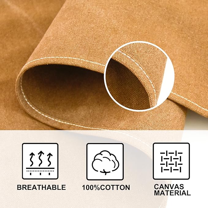 OUNLEN Chef Apron for Men Women Canvas Aprons with 3 Pockets Cross Back Resistant Work Apron for Cooking - Image 4