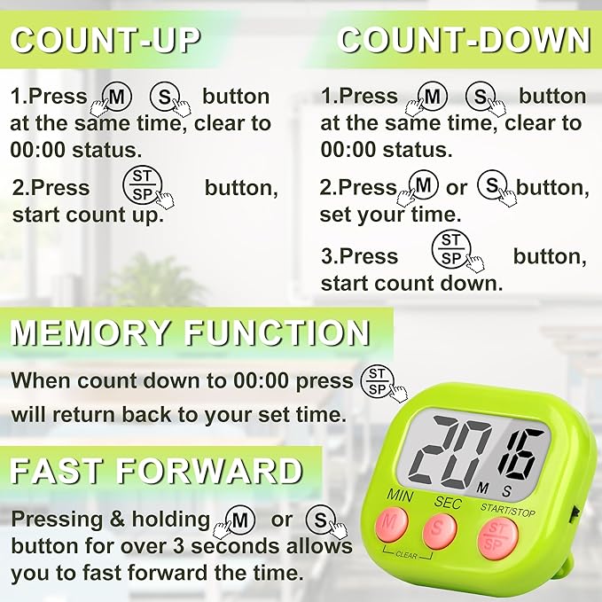 ZILLEEN Classroom Timer for Kids Teachers 2 Pack Digital Tmers, Green - Image 8