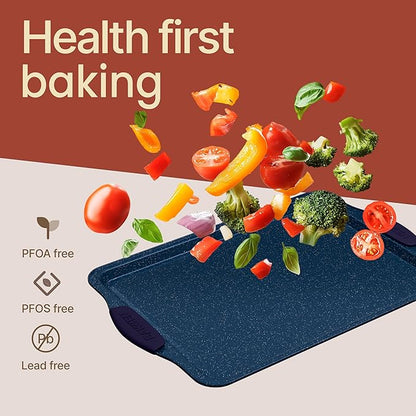 BAKKEN Kitchen Baking Pan Set - Nonstick Coating, Carbon Steel Bakeware Sets with Blue Silicone Handles, Baking Kitchen Essentials, PFOA, PFOS, PTFE Free, Oven Safe Tray (Up To 450° F), Set of 3 - Image 7