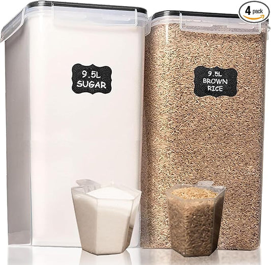 Shazo 2 PC (9.5L | 321 Oz) Extra Large Bulk Food Storage Containers with Airtight Lids for Flour, Sugar, Rice, Cereal & Pasta - Leakproof, BPA-Free Plastic Canisters for Kitchen & Pantry Organization by Shazo