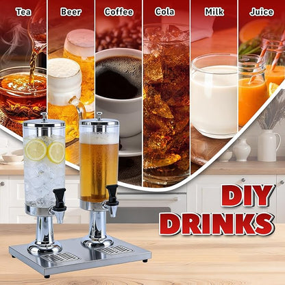 2-Gallon Drink Dispenser with Stainless Steel Drip Tray - Party Beverage Juice Lemonade Iced Tea Water Dispenser for Church Events, Catering, Family Gatherings & Outdoor (SILVER)