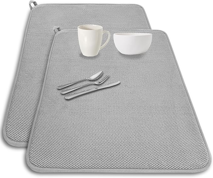 2 Pack Large Dish Drying Mat,24x17 Inch Absorbent Microfiber Dishes Drainer Mats,Dish Drying Pad for Countertops,Sinks,Draining Racks(Gray) by Meirrnyyu